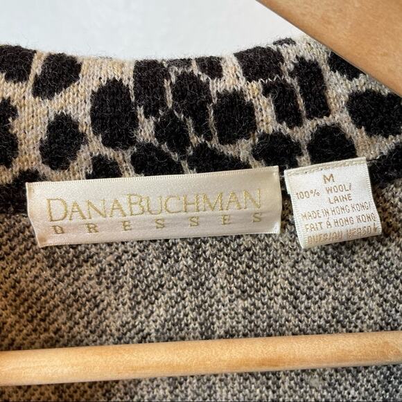 Dana Buchman Wool Leopard Animal Print Cardigan Sweater Medium mob wife - Picture 3 of 5